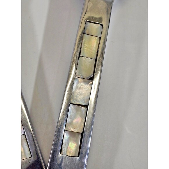 Towle Mother of Pearl Inlay Large Serving Spoon Salad Set 2 Utensils 11" EUC - Picture 3 of 6